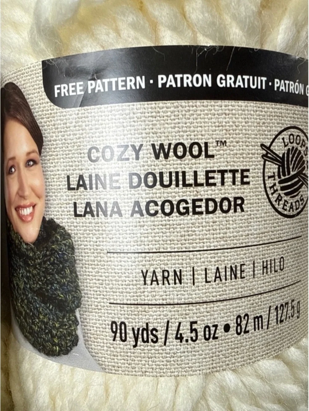 Loops & Threads Cozy Wool Yarn Fleece Ivory 3 Skeins Total 270 Yds Discontinued